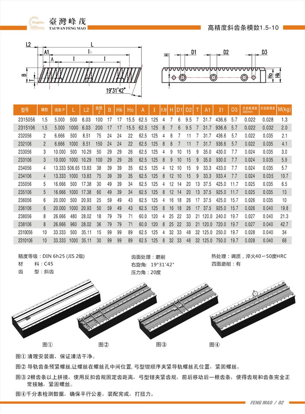 高精度研磨磨齒斜齒條模數(shù)1.5-10產(chǎn)品參數(shù)